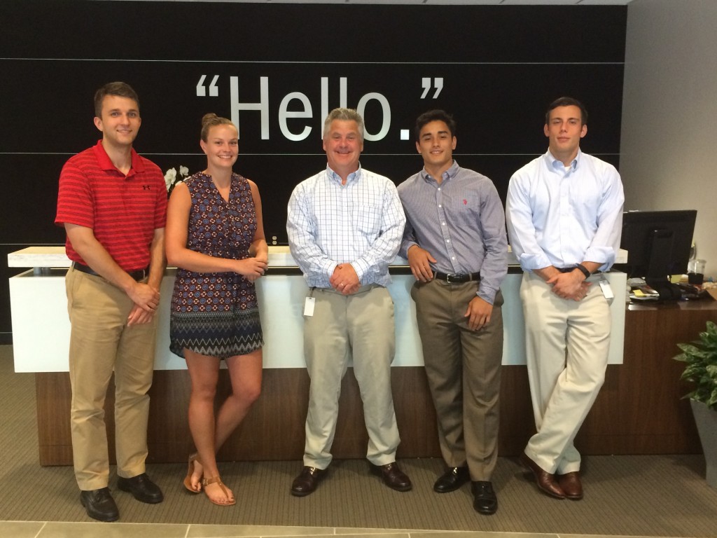 Adam, our intern attending Trinity College, worked alongside fellow Trinity alumni at our office. Pictured left to right, OneBeacon’s Trinity "Bantams" Kyle Boguslawski ’13, Heather Lyhne ’13, John Klimczak ‘85, Adam Hahn ’17 and Tony Stephans ’14.